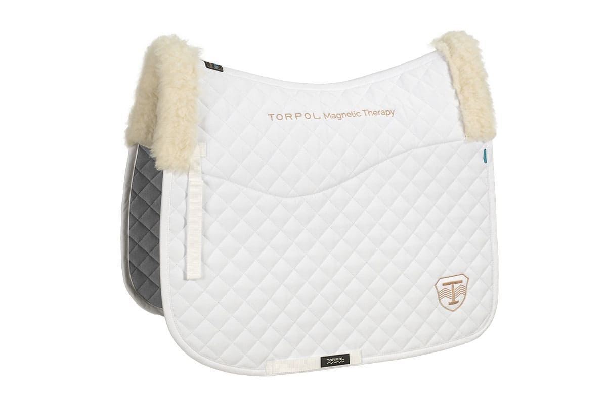 torpol_classic_nelson_magnetic_dressage_saddle_pad_white_left_side