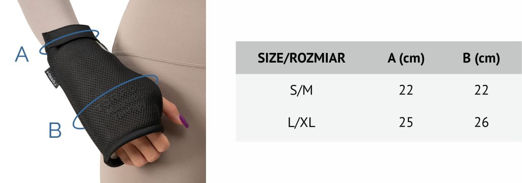 Magnetic Wrist Protector - size chart
